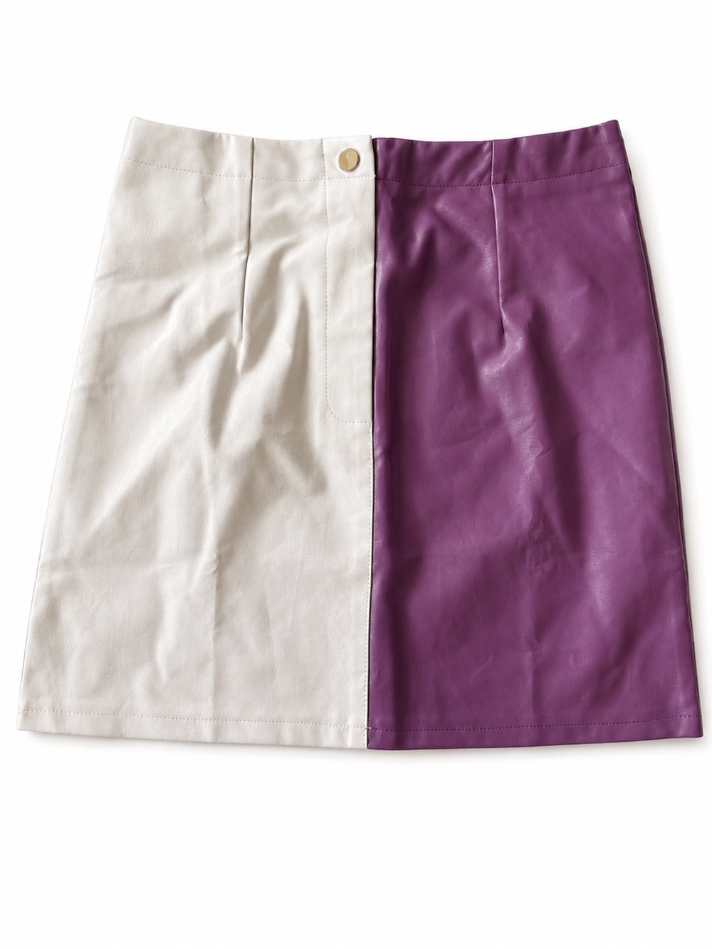 Colorblock Faux Leather Mini Skirt - White & Plum